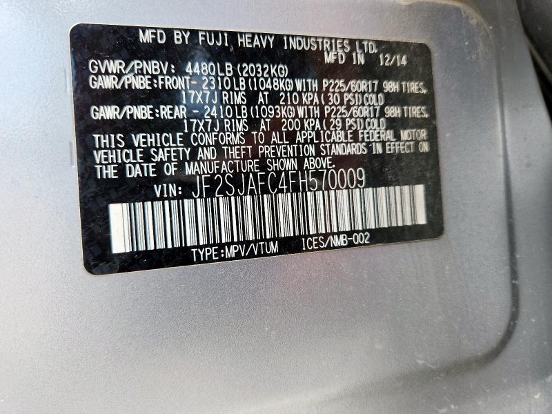 JF2SJAFC4FH570009 - 2015 SUBARU FORESTER 2.5I PREMIUM SILVER photo 13