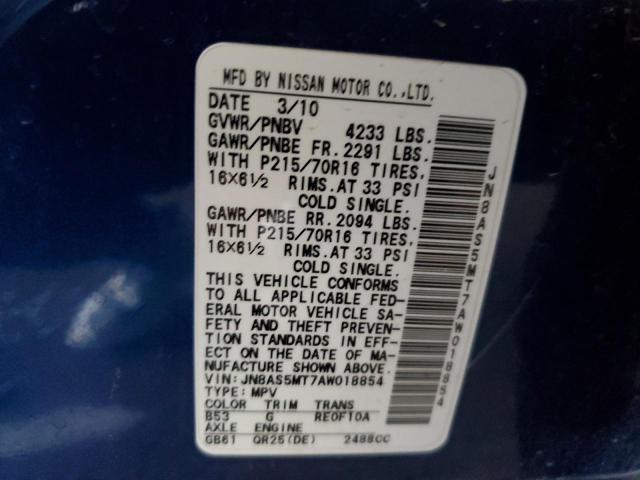 JN8AS5MT7AW018854 - 2010 NISSAN ROGUE S BLUE photo 12