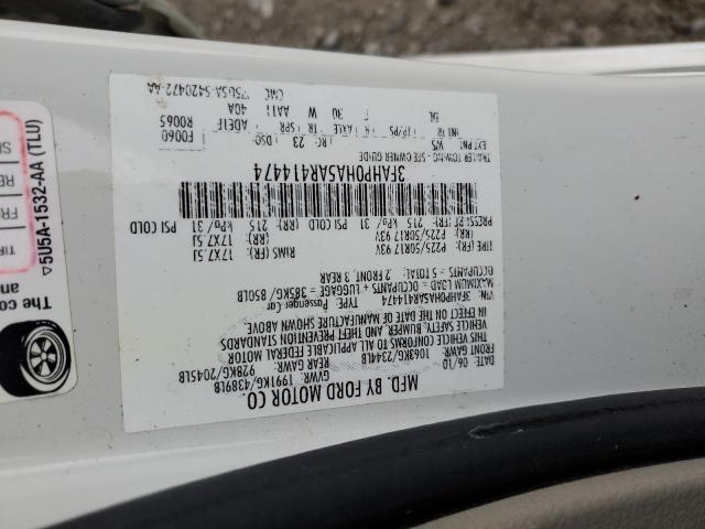 3FAHP0HA5AR414474 - 2010 FORD FUSION SE WHITE photo 12