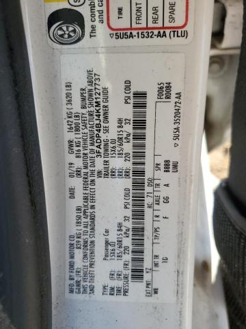 3FADP4BJ4KM127737 - 2019 FORD FIESTA SE Blanc photo 12