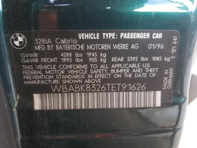 WBABK8326TET91626 - 1996 BMW 328 IC AUTOMATIC GREEN photo 12