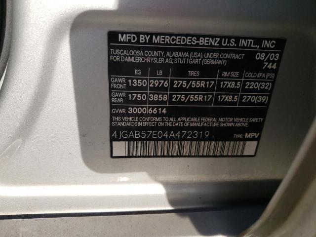 4JGAB57E04A472319 - 2004 MERCEDES-BENZ ML 350 SILVER photo 13