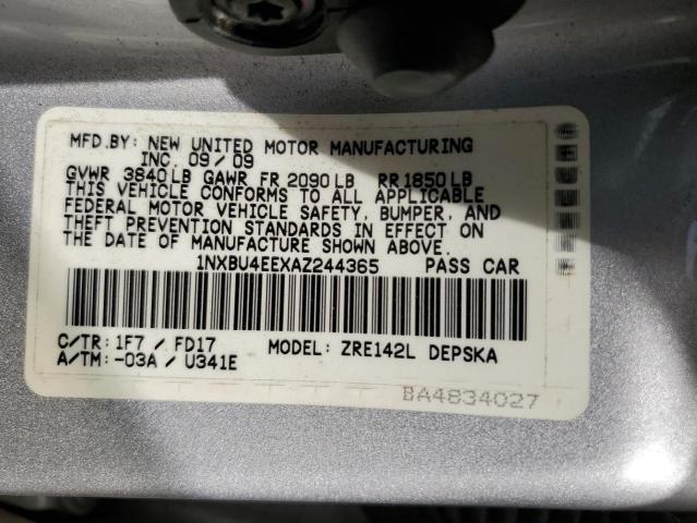 1NXBU4EEXAZ244365 - 2010 TOYOTA COROLLA BASE Gümüş foto 12