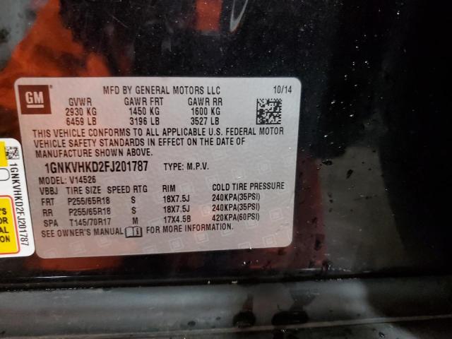 1GNKVHKD2FJ201787 - 2015 CHEVROLET TRAVERSE LT BLACK photo 13