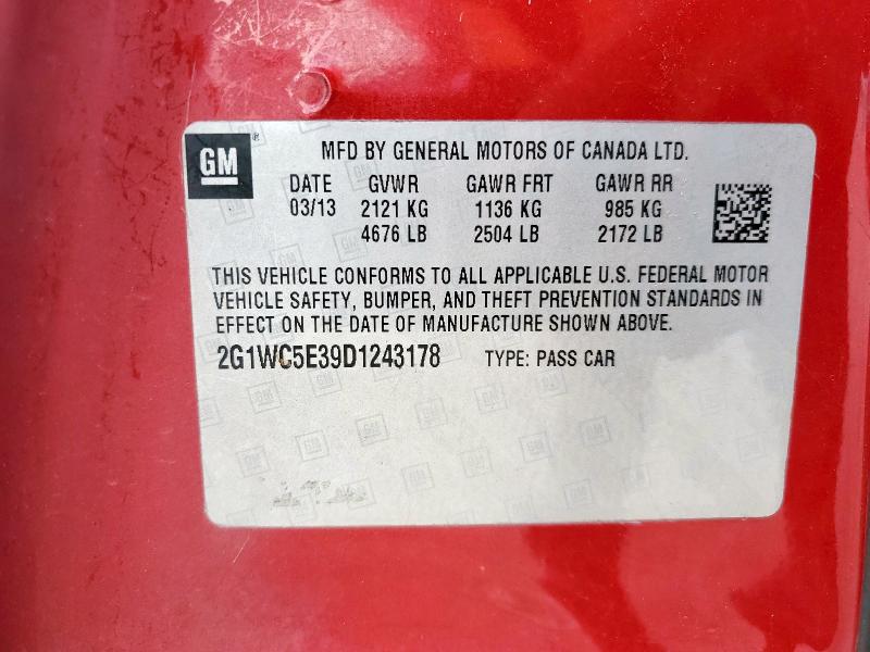 2G1WC5E39D1243178 - 2013 CHEVROLET IMPALA LTZ წითელი ფოტო 12