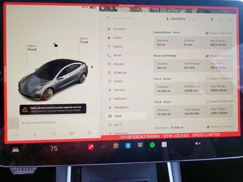 5YJ3E1EB2KF194694 - 2019 TESLA MODEL 3 Մոխրագույն լուսանկար 9