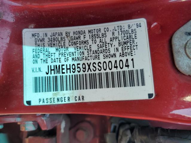 JHMEH959XSS004041 - 1995 HONDA CIVIC EX წითელი ფოტო 12
