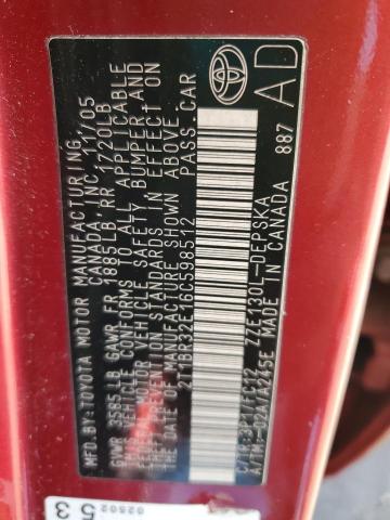 2T1BR32E16C598512 - 2006 TOYOTA COROLLA CE RED photo 13