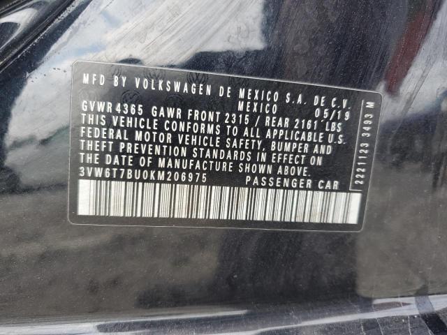 3VW6T7BU0KM206975 - 2019 VOLKSWAGEN JETTA GLI Siyah fotoğraf 12
