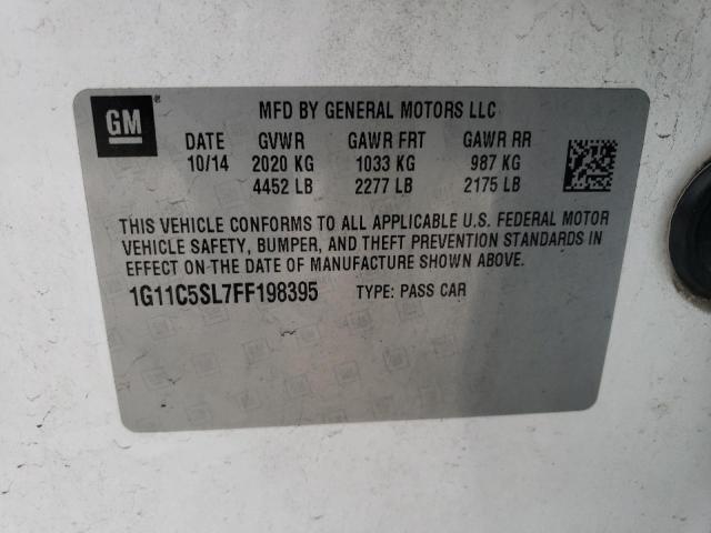 1G11C5SL7FF198395 - 2015 CHEVROLET MALIBU 1LT 白色 照片 12