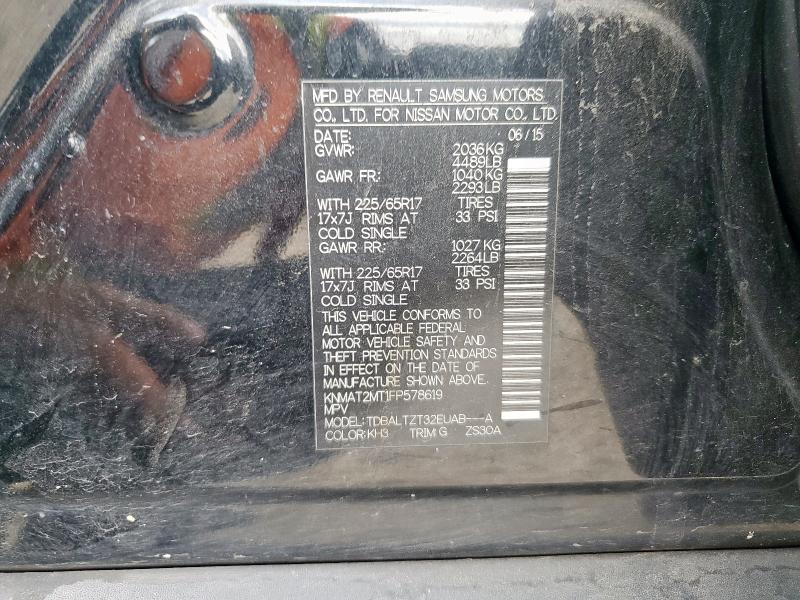 KNMAT2MT1FP578619 - 2015 NISSAN ROGUE S BLACK photo 13