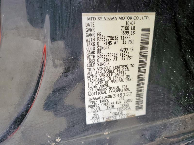 1N6AA07D48N338152 - 2008 NISSAN TITAN XE შავი ფოტო 12