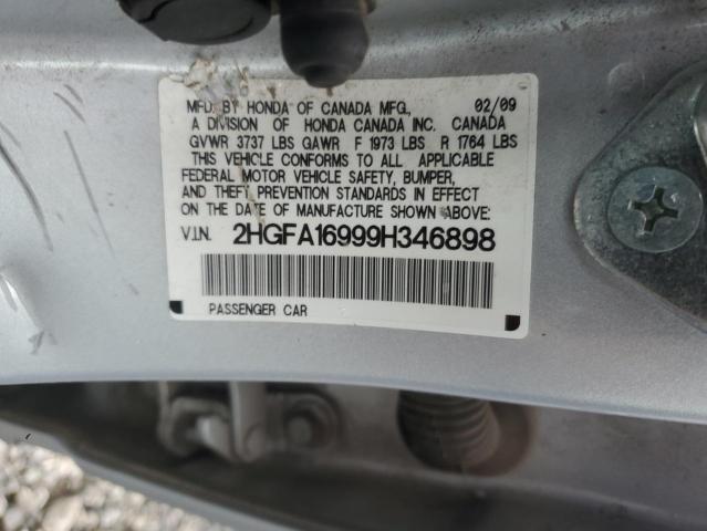 2HGFA16999H346898 - 2009 HONDA CIVIC EXL SILVER photo 12