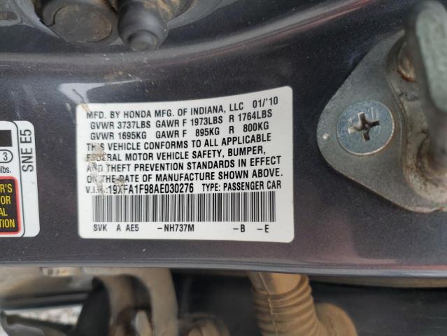 19XFA1F98AE030276 - 2010 HONDA CIVIC EXL გრაფიტი ფოტო 12