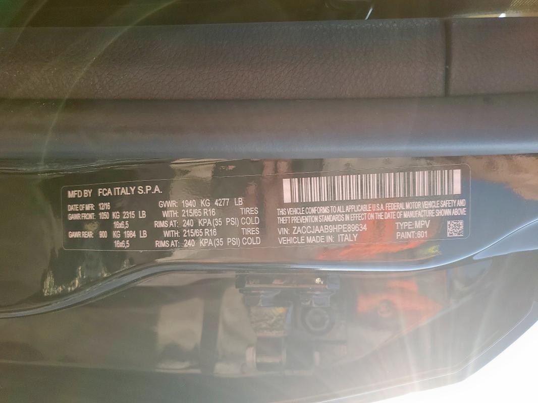 ZACCJAAB9HPE89634 - 2017 JEEP RENEGADE SPORT შავი ფოტო 12