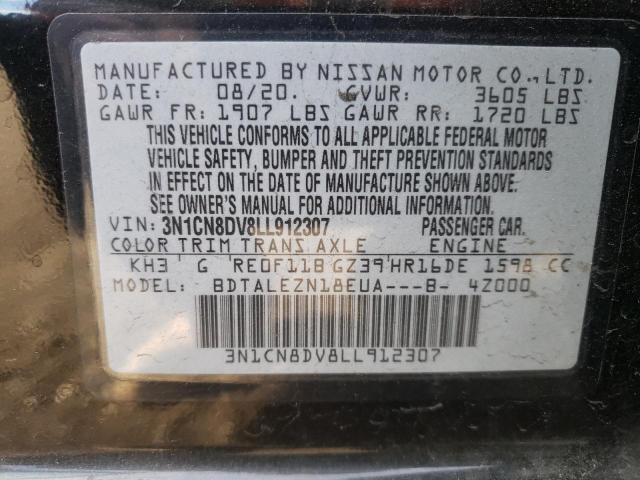 3N1CN8DV8LL912307 - 2020 NISSAN VERSA S BLACK photo 12