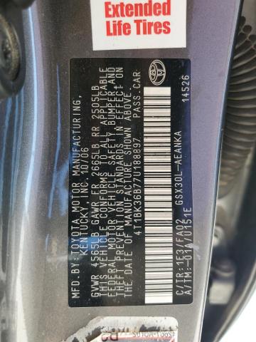 4T1BK36B77U188897 - 2007 TOYOTA AVALON XL GRAY photo 12