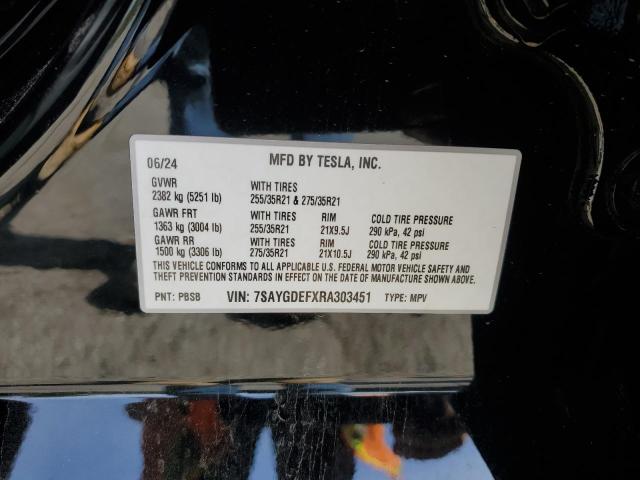 7SAYGDEFXRA303451 - 2024 TESLA MODEL Y BLACK photo 12