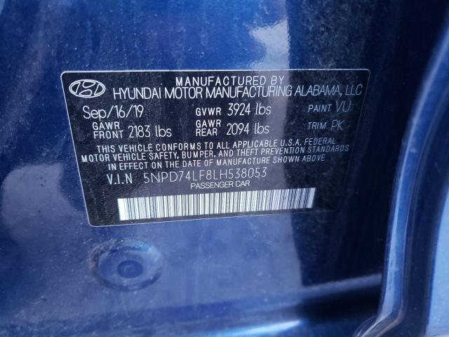 5NPD74LF8LH538053 - 2020 HYUNDAI ELANTRA SE BLUE photo 12