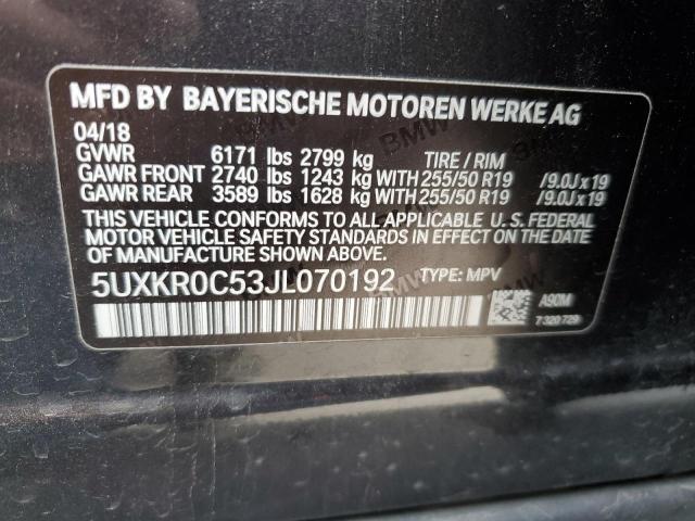5UXKR0C53JL070192 - 2018 BMW X5 XDRIVE35I GRAY photo 13