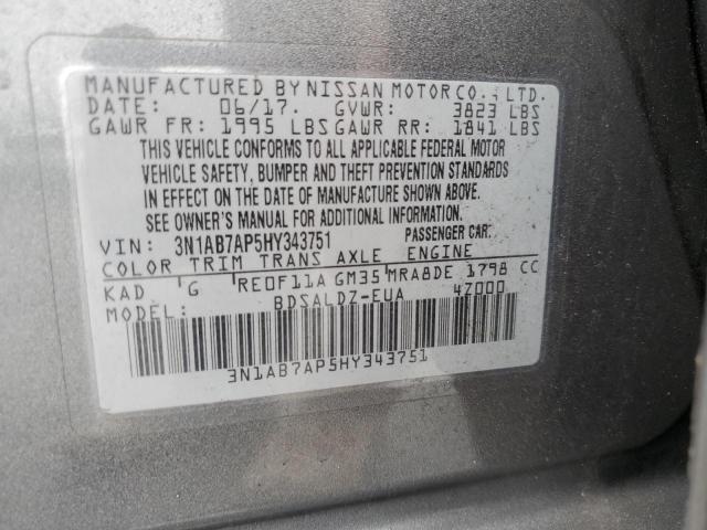 3N1AB7AP5HY343751 - 2017 NISSAN SENTRA S GRAY photo 13