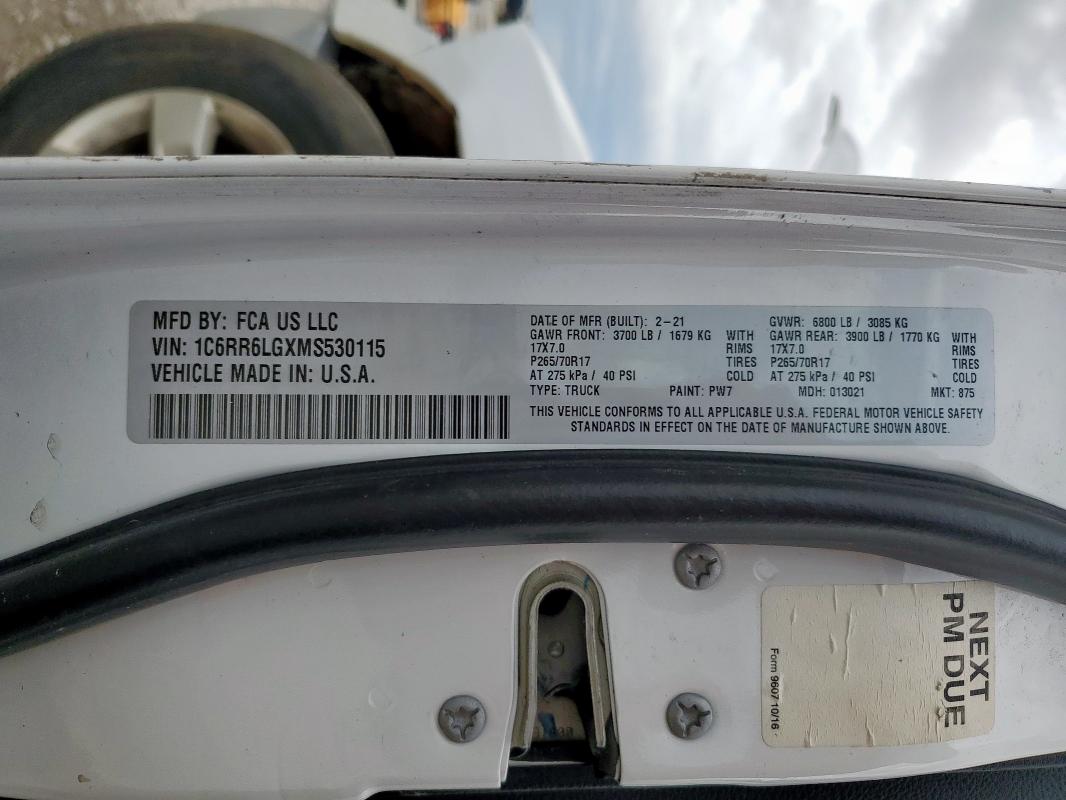 1C6RR6LGXMS530115 - 2021 RAM 1500 CLASS SLT Blanc photo 12