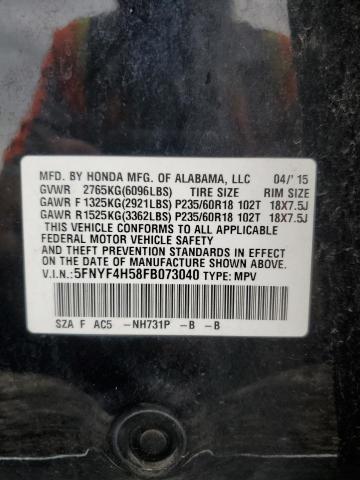 5FNYF4H58FB073040 - 2015 HONDA PILOT EXL BLACK photo 13