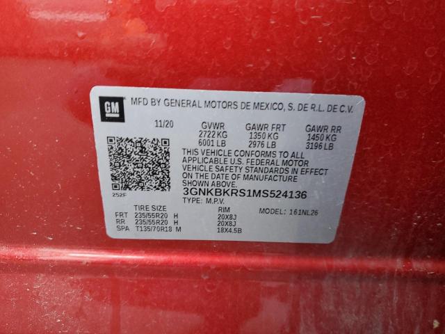 3GNKBKRS1MS524136 - 2021 CHEVROLET BLAZER RS RED photo 12