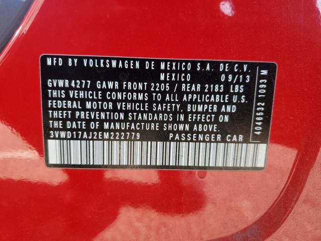 3VWD17AJ2EM222779 - 2014 VOLKSWAGEN JETTA SE 红色 照片 13