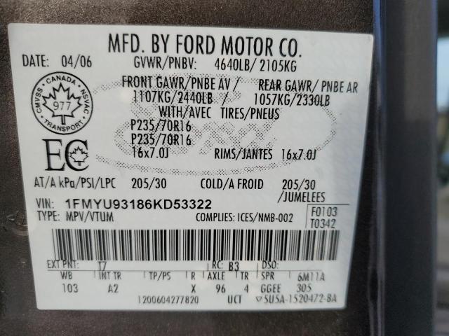 1FMYU93186KD53322 - 2006 FORD ESCAPE XLT GRAY photo 12