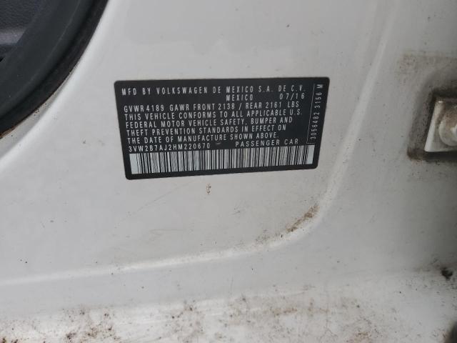 3VW2B7AJ2HM220670 - 2017 VOLKSWAGEN JETTA S 白色 照片 12