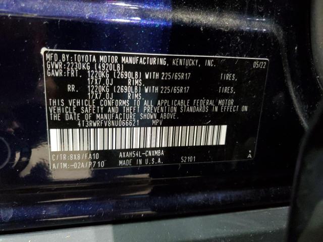 4T3RWRFV8NU066621 - 2022 TOYOTA RAV4 XLE BLUE photo 14