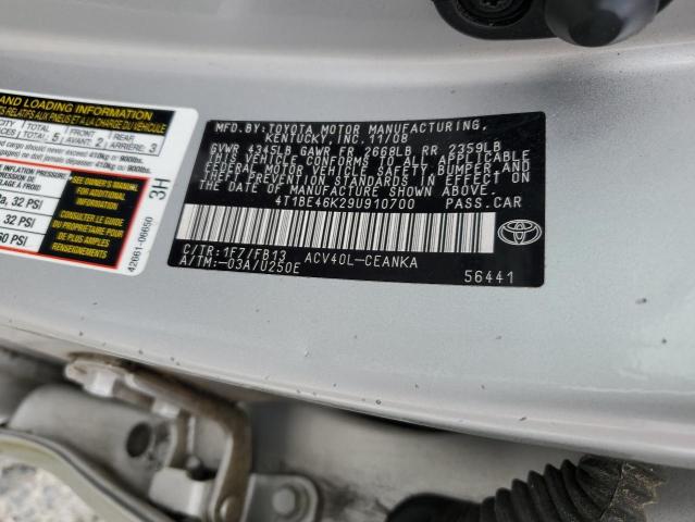 4T1BE46K29U910700 - 2009 TOYOTA CAMRY BASE SILVER photo 13