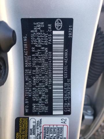 4T1BK36B85U047608 - 2005 TOYOTA AVALON XL SILVER photo 12