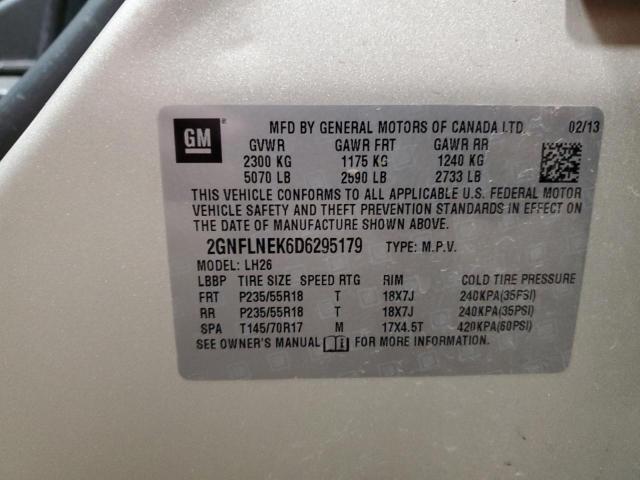 2GNFLNEK6D6295179 - 2013 CHEVROLET EQUINOX LT BEIGE photo 13