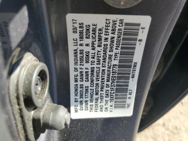19XFC1F37HE018779 - 2017 HONDA CIVIC EX GRAY photo 12