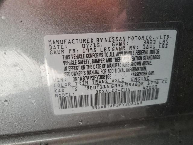 3N1AB7AP3FY308168 - 2015 NISSAN SENTRA S SILVER photo 12