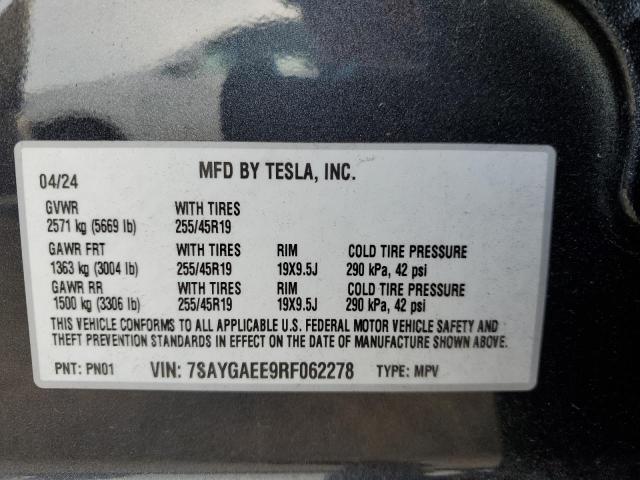 7SAYGAEE9RF062278 - 2024 TESLA MODEL Y Սև լուսանկար 13