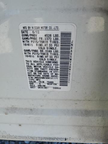 JN8AS5MV3DW101171 - 2013 NISSAN ROGUE S WHITE photo 13