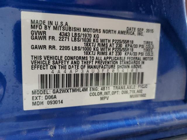 4A4AP3AU3FE054108 - 2015 MITSUBISHI OUTLANDER SPORT ES Синій фото 12