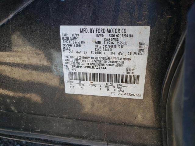 2FMPK3J98LBA27744 - 2020 FORD EDGE SEL GRAY photo 12