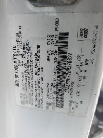 3FA6P0H72HR370827 - 2017 FORD FUSION SE თეთრი ფოტო 12