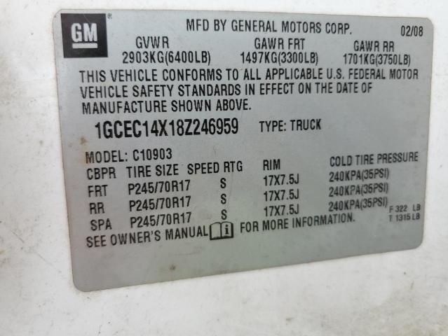 1GCEC14X18Z246959 - 2008 CHEVROLET SILVERADO C1500 白色 照片 12