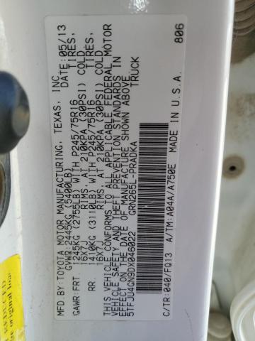 5TFJU4GN9DX046022 - 2013 TOYOTA TACOMA DOUBLE CAB PRERUNNER WHITE photo 12