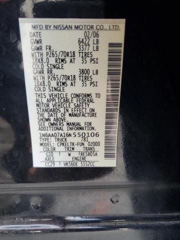 1N6AA07A16N550106 - 2006 NISSAN TITAN XE Қара фото 12