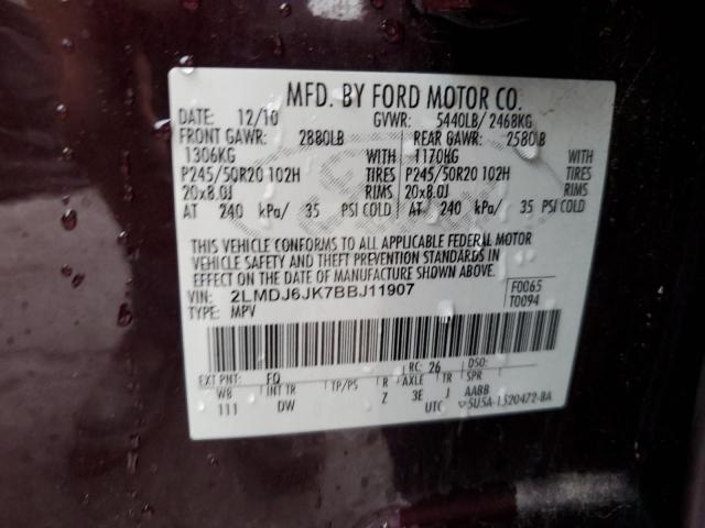 2LMDJ6JK7BBJ11907 - 2011 LINCOLN MKX BURGUNDY photo 13