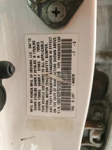 19XFB2F52DE240019 - 2013 HONDA CIVIC LX WHITE photo 13