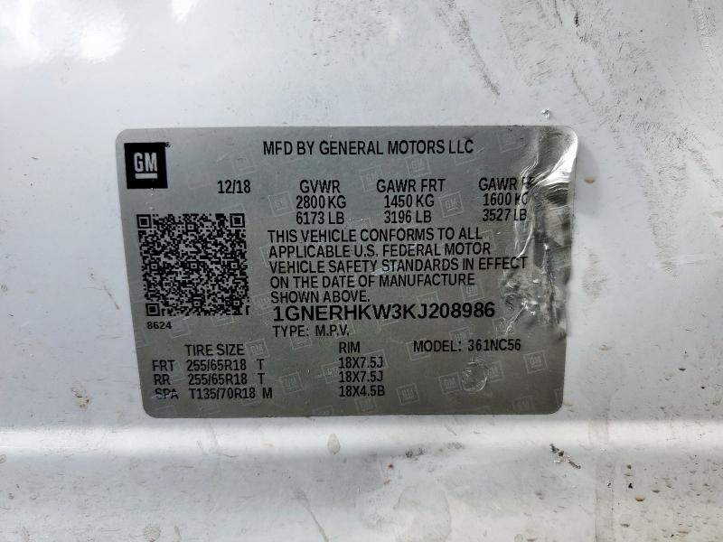 1GNERHKW3KJ208986 - 2019 CHEVROLET TRAVERSE LT Biały zdjęcie 14