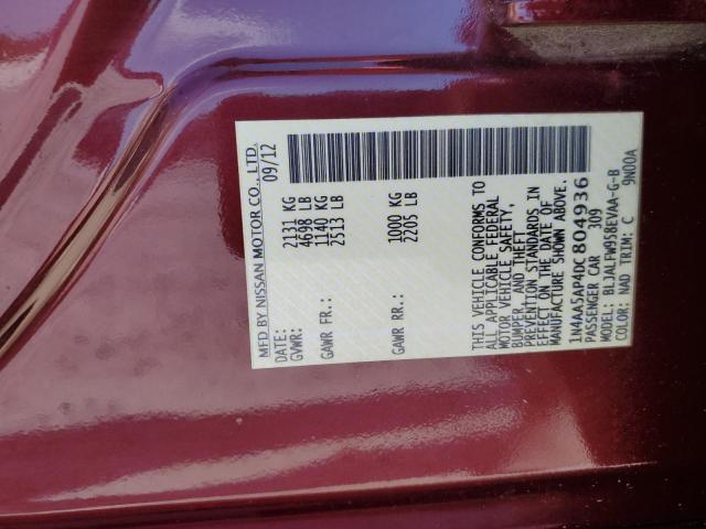 1N4AA5AP4DC804936 - 2013 NISSAN MAXIMA S MAROON photo 12