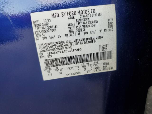 1FM5K7F81EGA97256 - 2014 FORD EXPLORER LIMITED BLUE photo 14